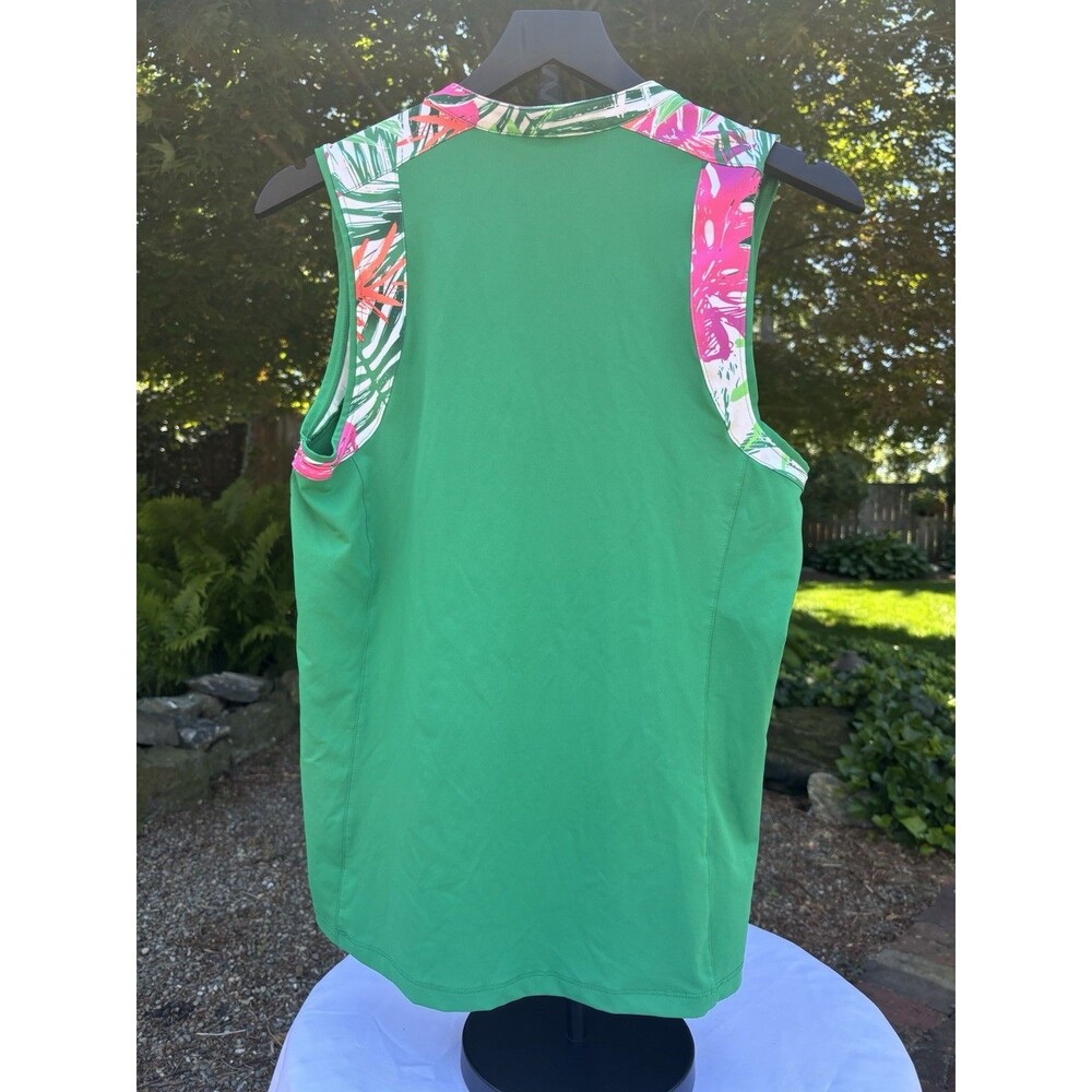 Lady Hagen Sleeveless V-Neck Green W/ Pink Floral Top Women’s S - Picture 2 of 6